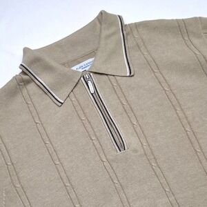 Alex Cannon Mens Knit Polo Sweater Tan Size S Quarter Zip Short Sleeve Cotton